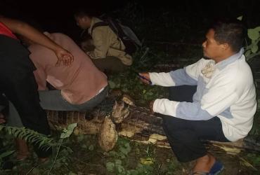 PETUGAS RESORT DURI DAN RESORT DUMAI MELAKUKAN EVAKUASI BUAYA SENYULONG